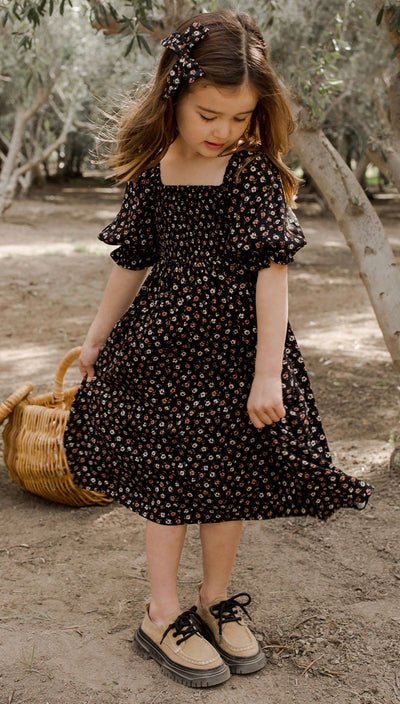 ADELAIDE DARK FLORAL Toddler Girl Dress | Rylee and Cru