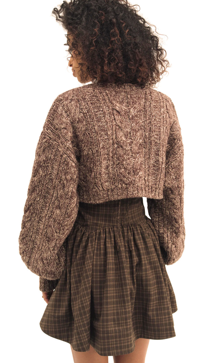 Nathalie Knit Cropped Cardigan in Brown | For Love & Lemons | Fall