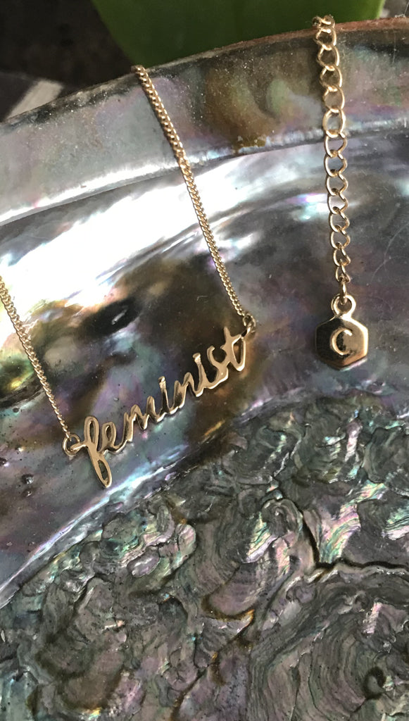 Gold Feminist Script Necklace Feminist Jewelry Cameo Nouveau