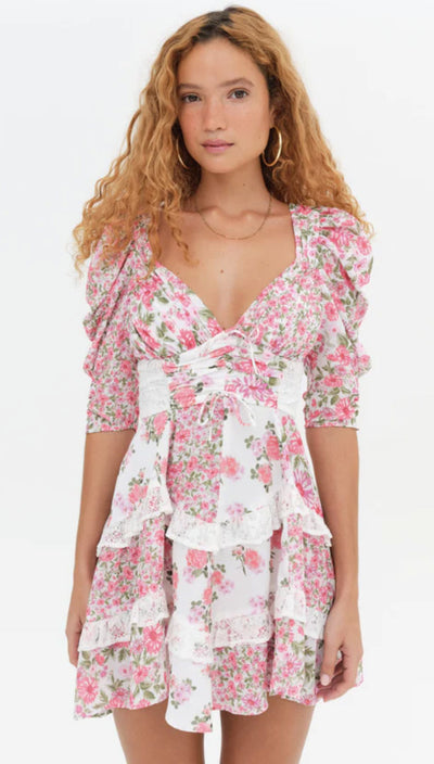 For Love and Lemons Pink Rosalyn Mini Dress