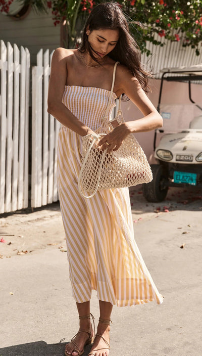 Marine Layer | Sutton Strapless Maxi Dress | Marigold Stripe