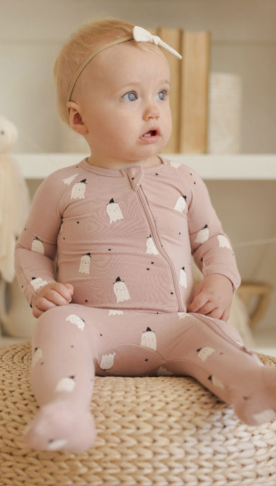 Pink Ghosts | Bamboo Zip Footie | Quincy Mae