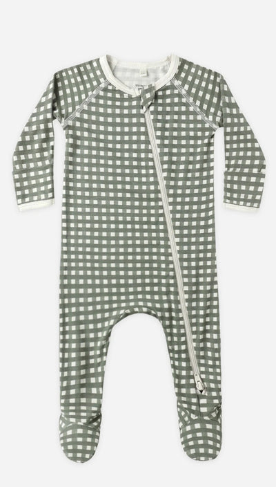 Forest Check | Bamboo Zip Footie | Quincy Mae