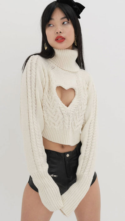 Vera Cropped Heart Cut Out Sweater | For Love and Lemons