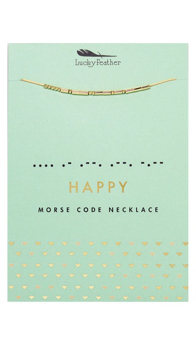 MORSE CODE NECKLACE - GOLD - HAPPY