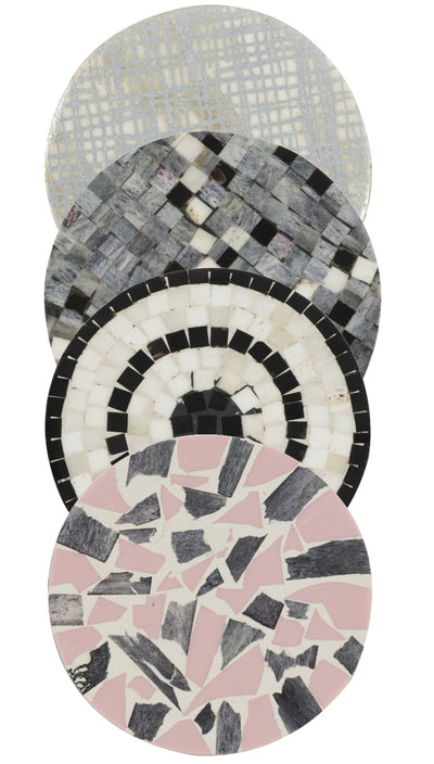 Pink/Stone/Gray Stone Mosaic Cocktail Coasters