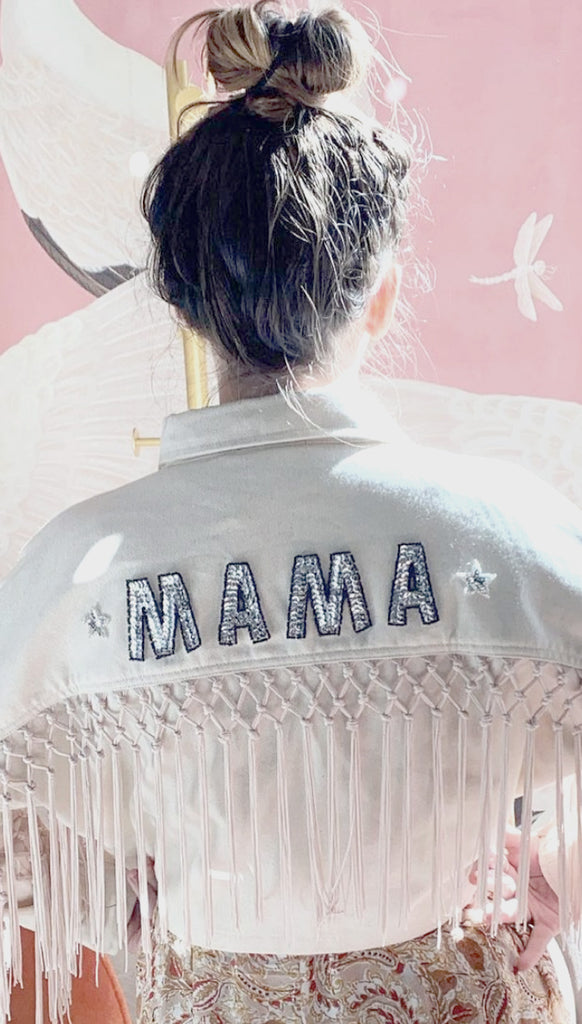 Jean jacket with outlet mama on back