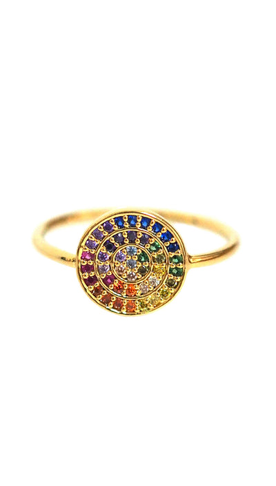 RAINBOW DISC RING WITH PAVE CZ STONES